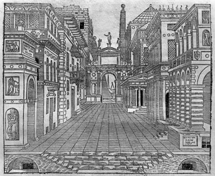 Diseño escenográfico para una escena trágica